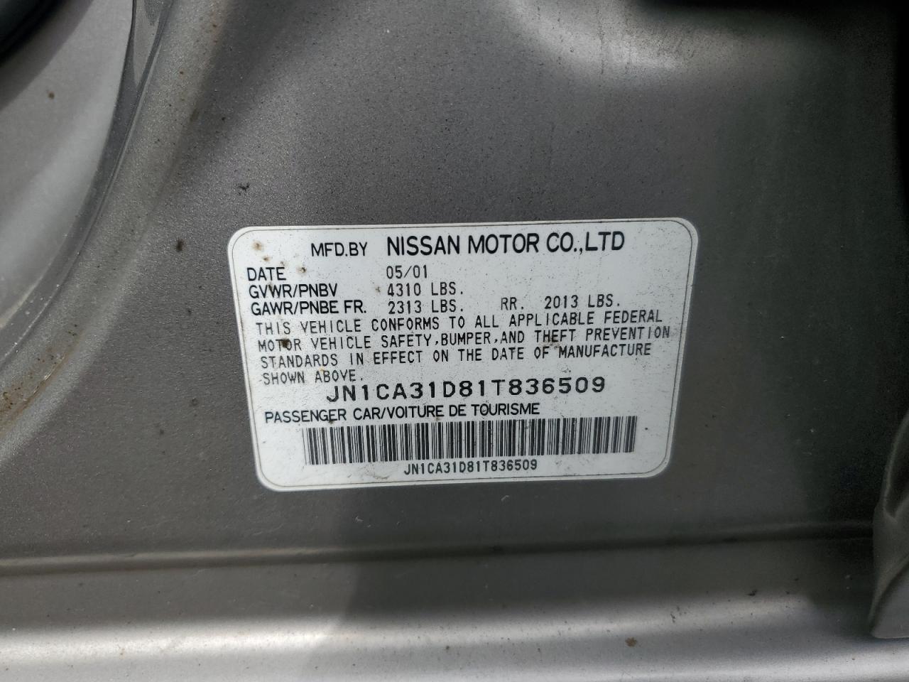 JN1CA31D81T836509 2001 Nissan Maxima Gxe