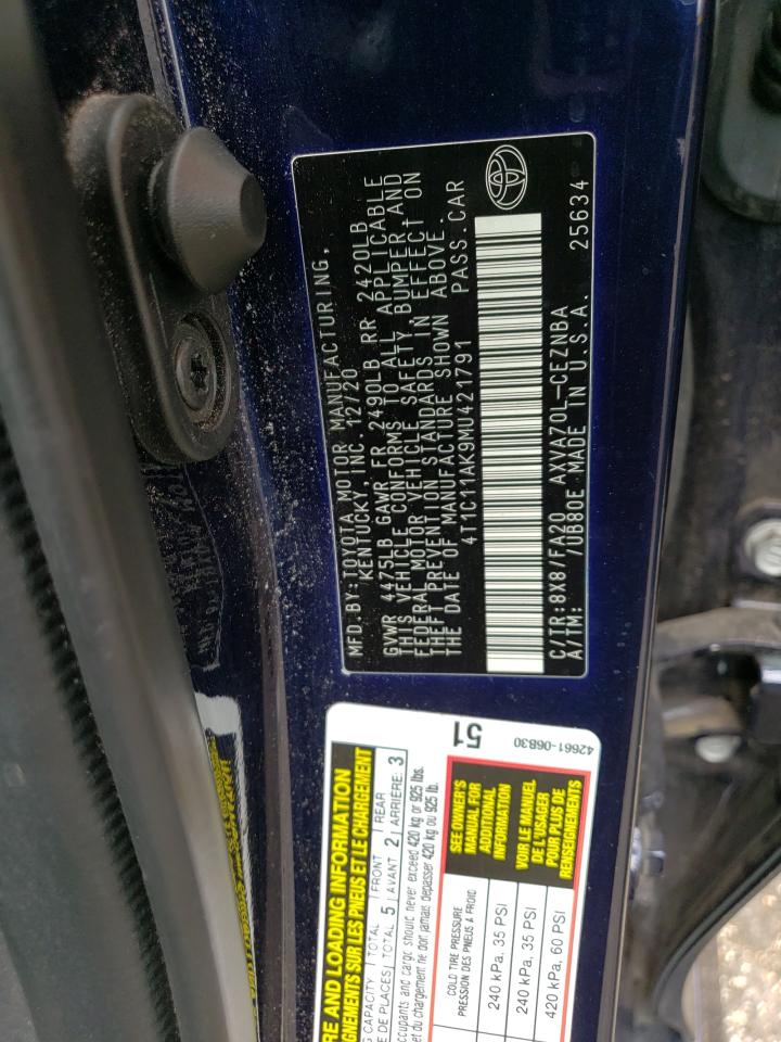 4T1C11AK9MU421791 2021 Toyota Camry Le