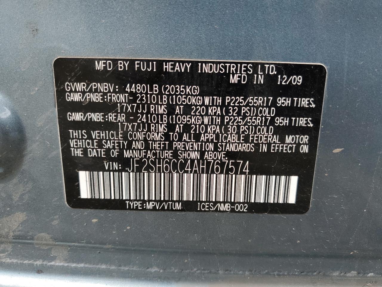 JF2SH6CC4AH767574 2010 Subaru Forester 2.5X Premium