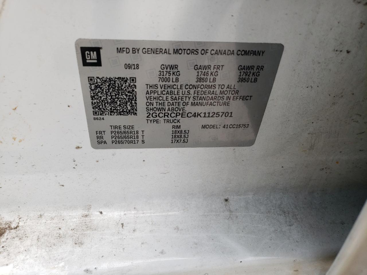 2GCRCPEC4K1125701 2019 Chevrolet Silverado Ld C1500 Lt