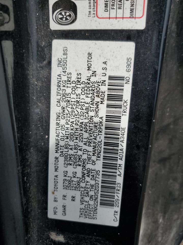 2005 Toyota Tacoma VIN: 5TENX22N35Z037735 Lot: 66265854