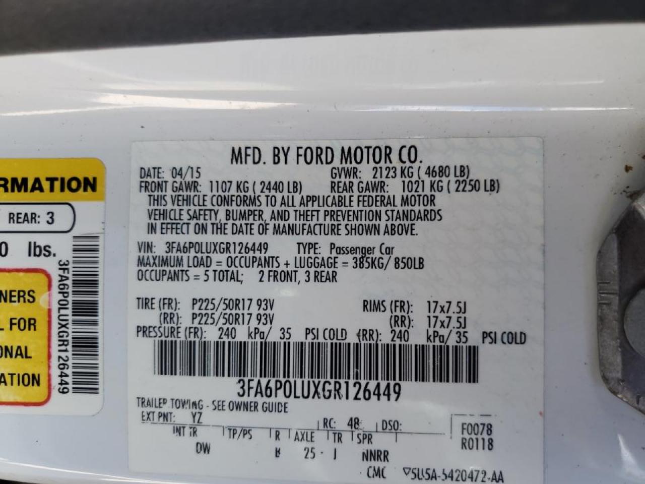 3FA6P0LUXGR126449 2016 Ford Fusion Se Hybrid