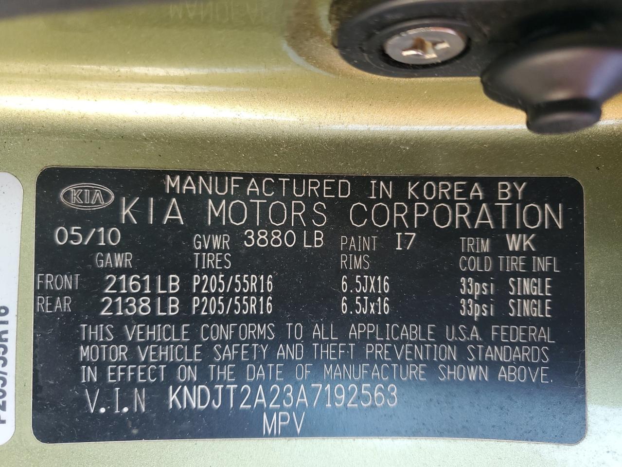 2010 Kia Soul + VIN: KNDJT2A23A7192563 Lot: 65383474