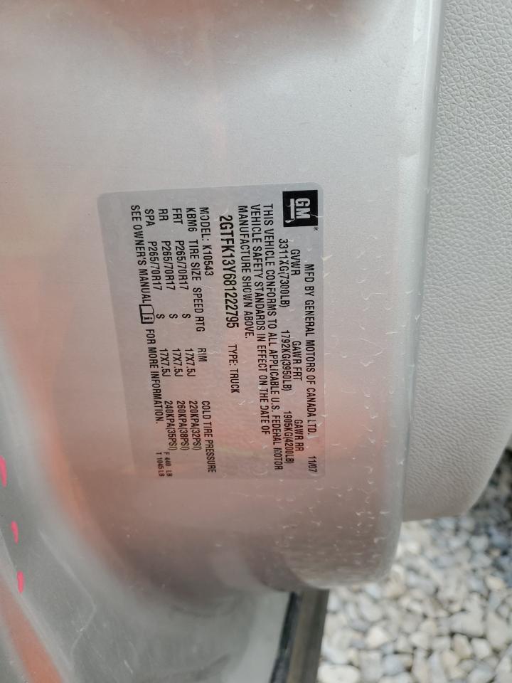 2008 GMC Sierra K1500 VIN: 2GTFK13Y681222795 Lot: 66371624