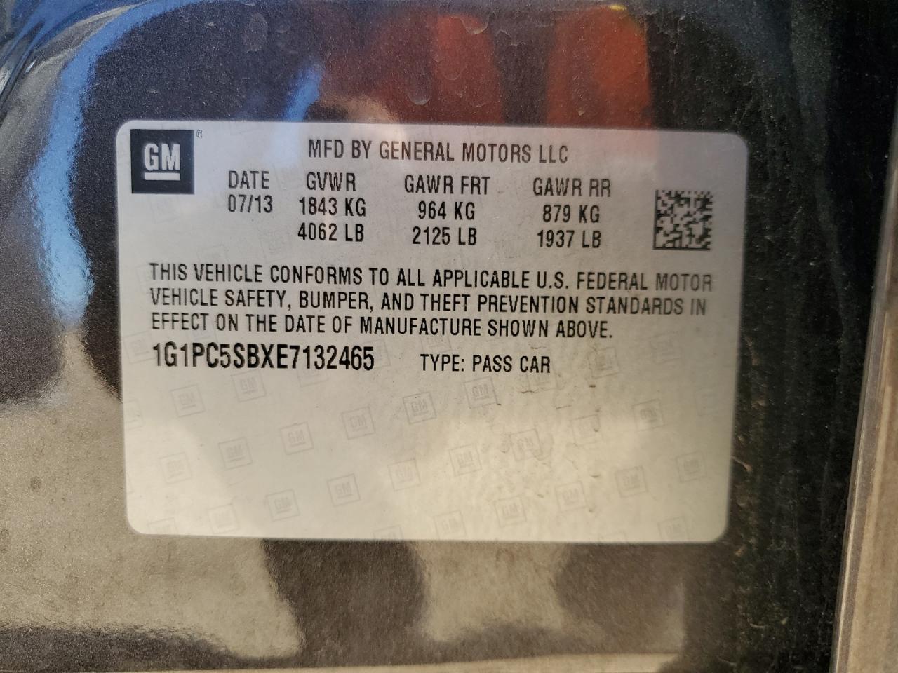 2014 Chevrolet Cruze Lt VIN: 1G1PC5SBXE7132465 Lot: 66990514