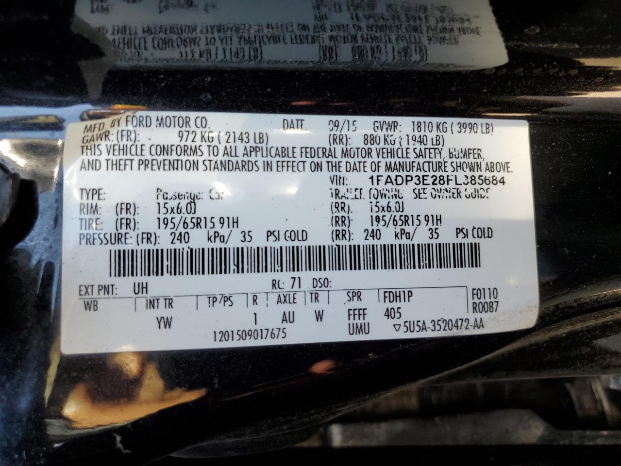 1FADP3E28FL385684 2015 Ford Focus S