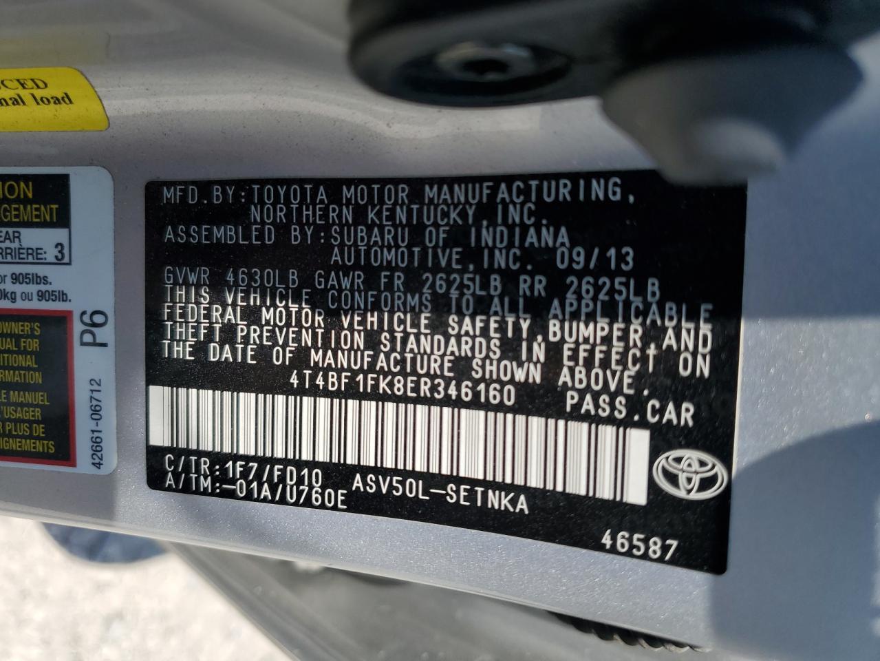 4T4BF1FK8ER346160 2014 Toyota Camry L