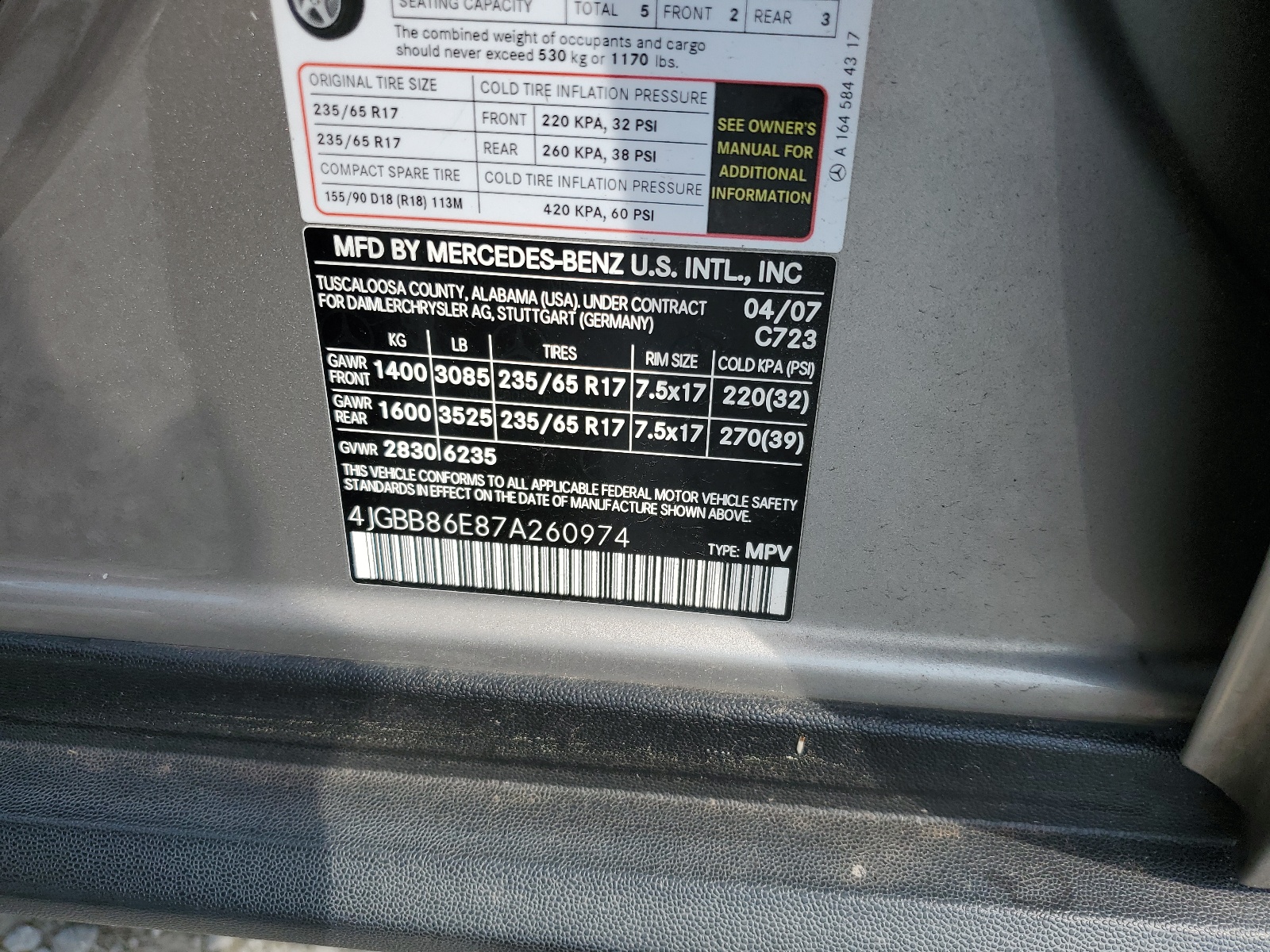 4JGBB86E87A260974 2007 Mercedes-Benz Ml 350