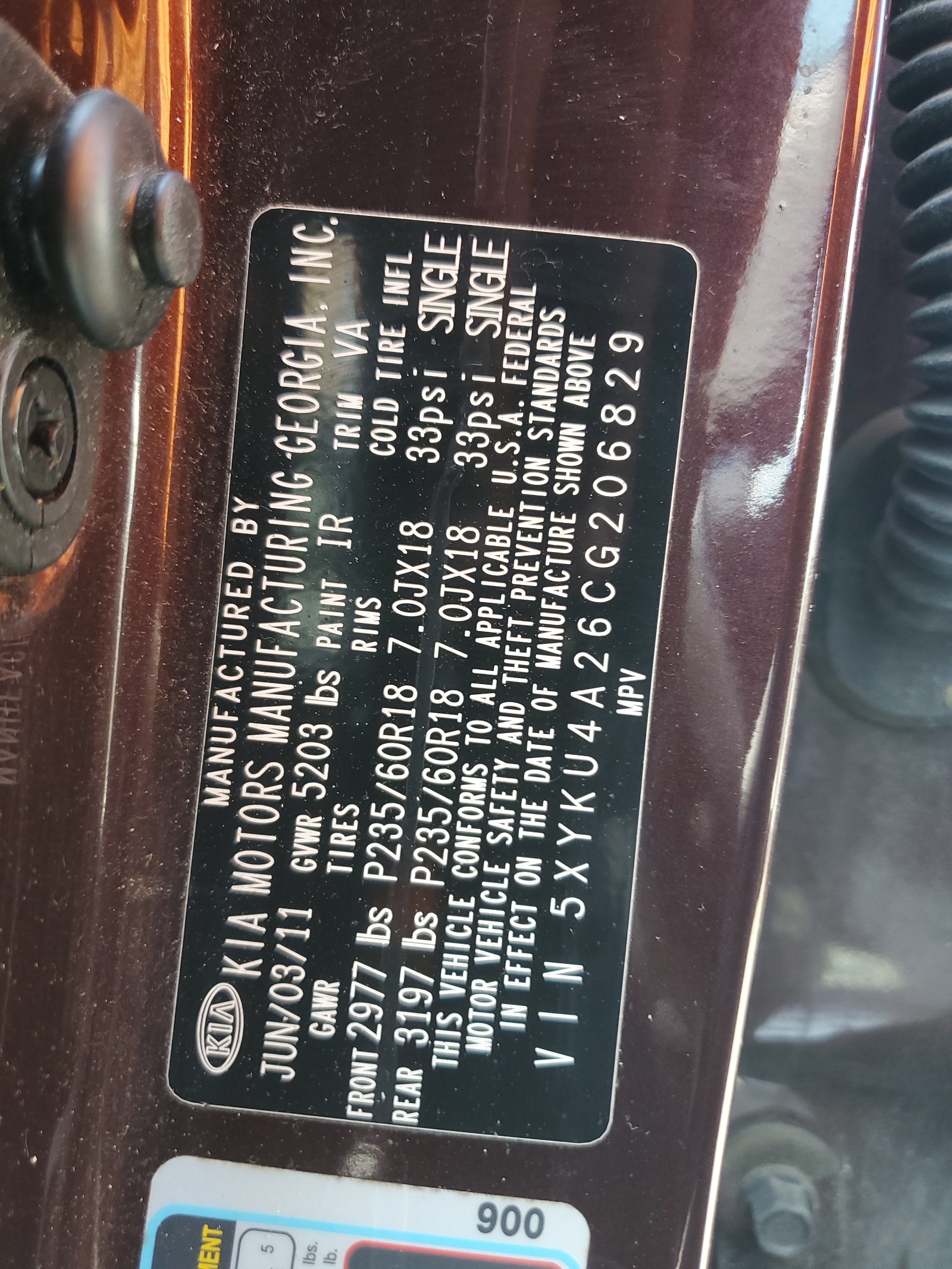 5XYKU4A26CG206829 2012 Kia Sorento Ex