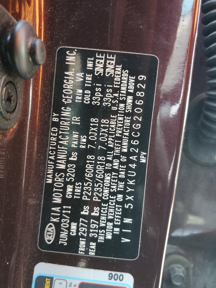 2012 Kia Sorento Ex VIN: 5XYKU4A26CG206829 Lot: 65275824