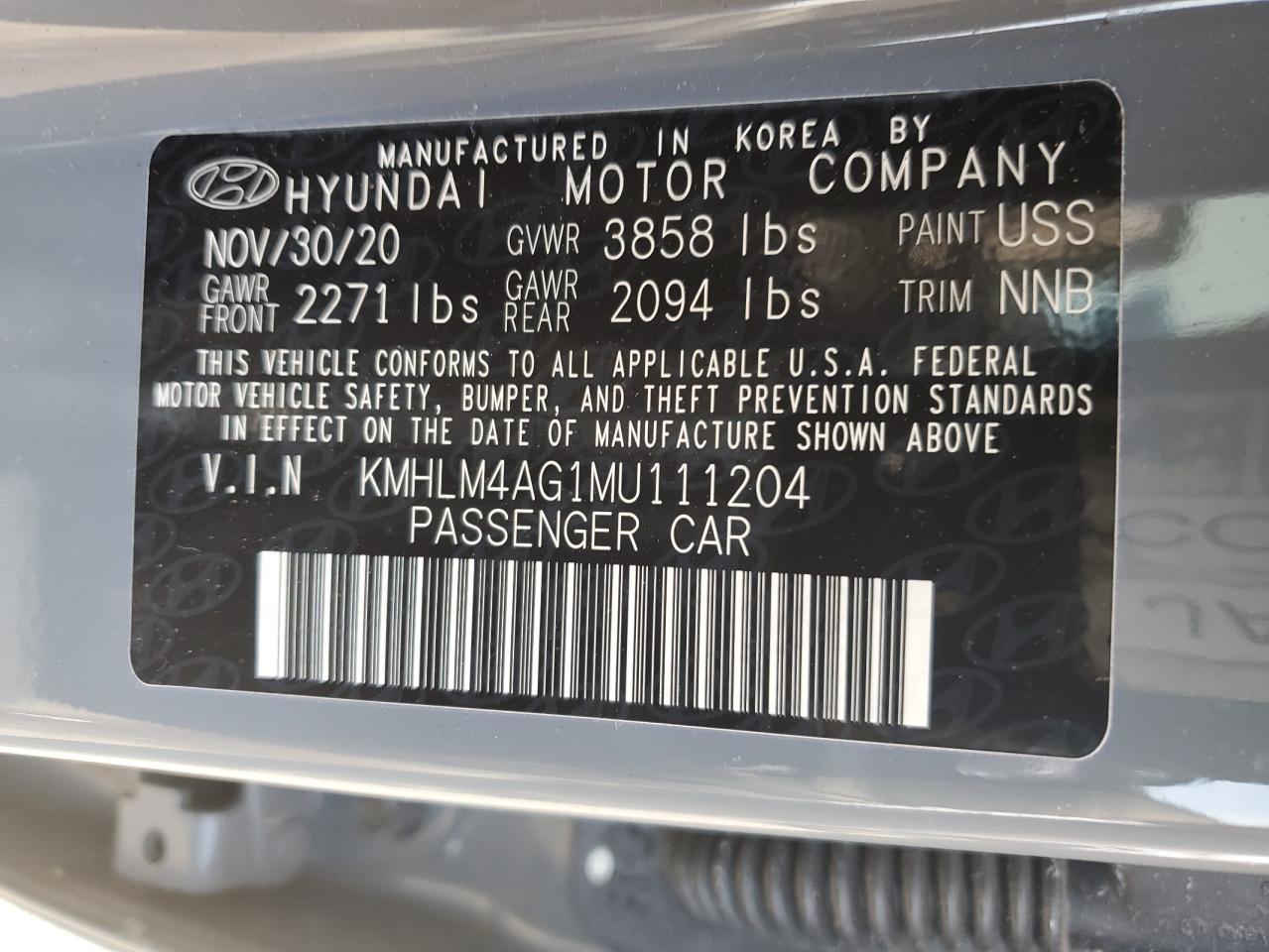 2021 Hyundai Elantra Sel VIN: KMHLM4AG1MU111204 Lot: 63667554