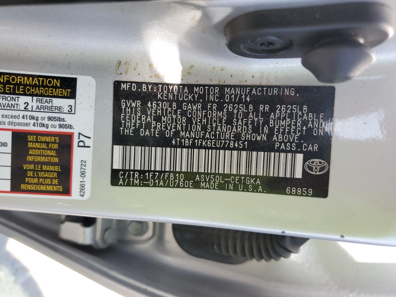 4T1BF1FK6EU778451 2014 Toyota Camry L