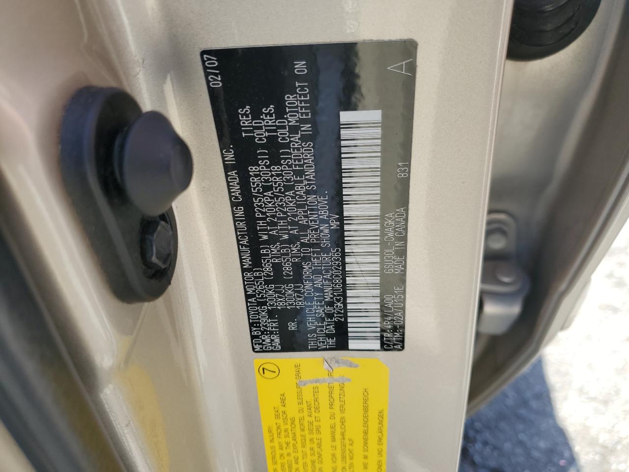 2008 Lexus Rx 350 VIN: 2T2GK31U68C029365 Lot: 65958604