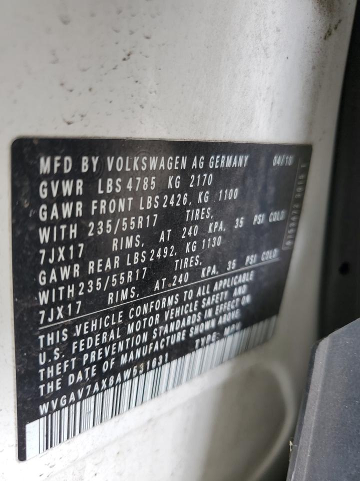2010 Volkswagen Tiguan S VIN: WVGAV7AX8AW531631 Lot: 67668174