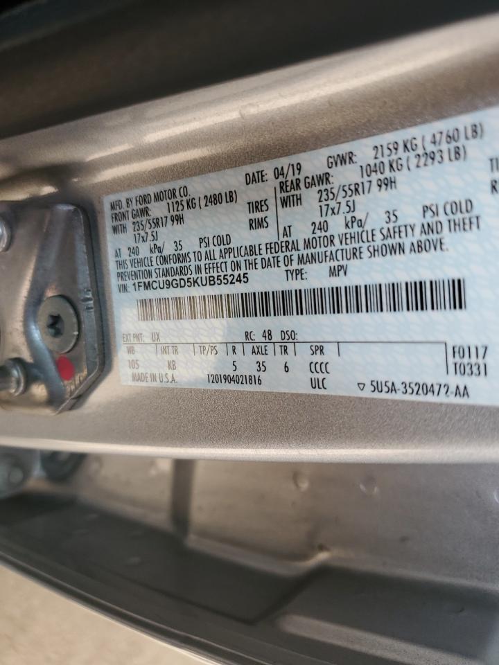 2019 Ford Escape Se VIN: 1FMCU9GD5KUB55245 Lot: 66486144