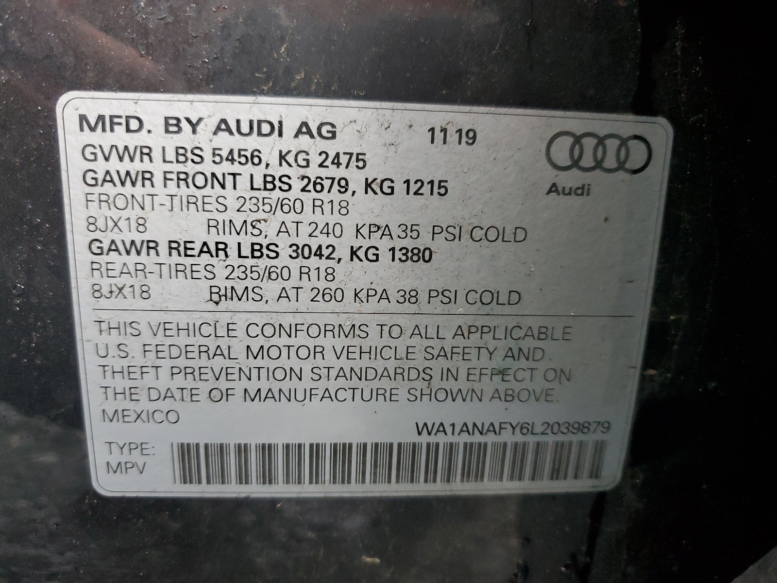 WA1ANAFY6L2039879 2020 Audi Q5 Premium