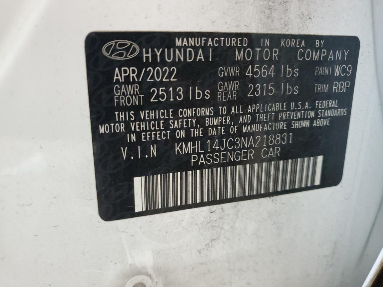 KMHL14JC3NA218831 2022 HYUNDAI SONATA - Image 12