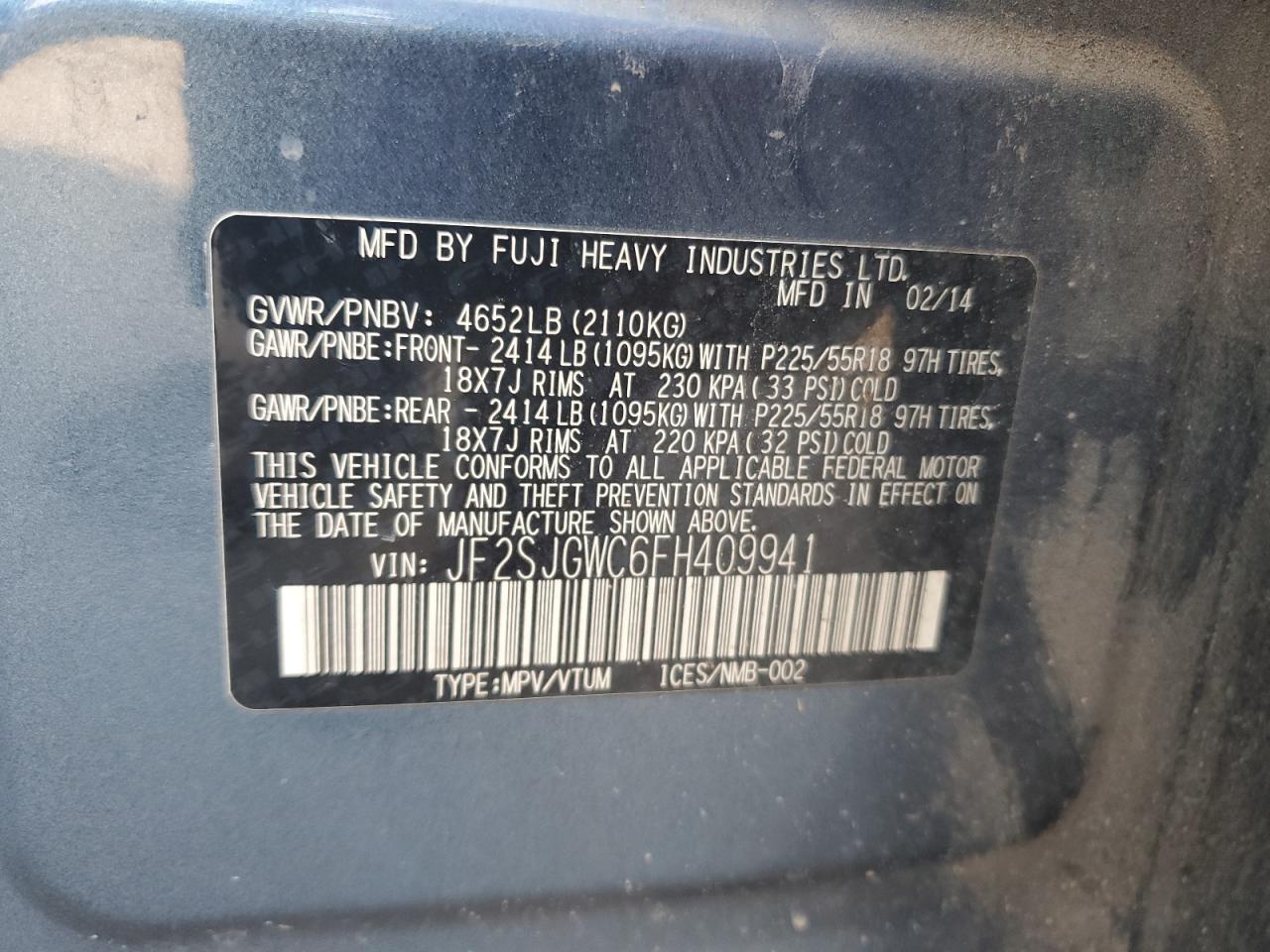 2015 Subaru Forester 2.0Xt Touring VIN: JF2SJGWC6FH409941 Lot: 64182284