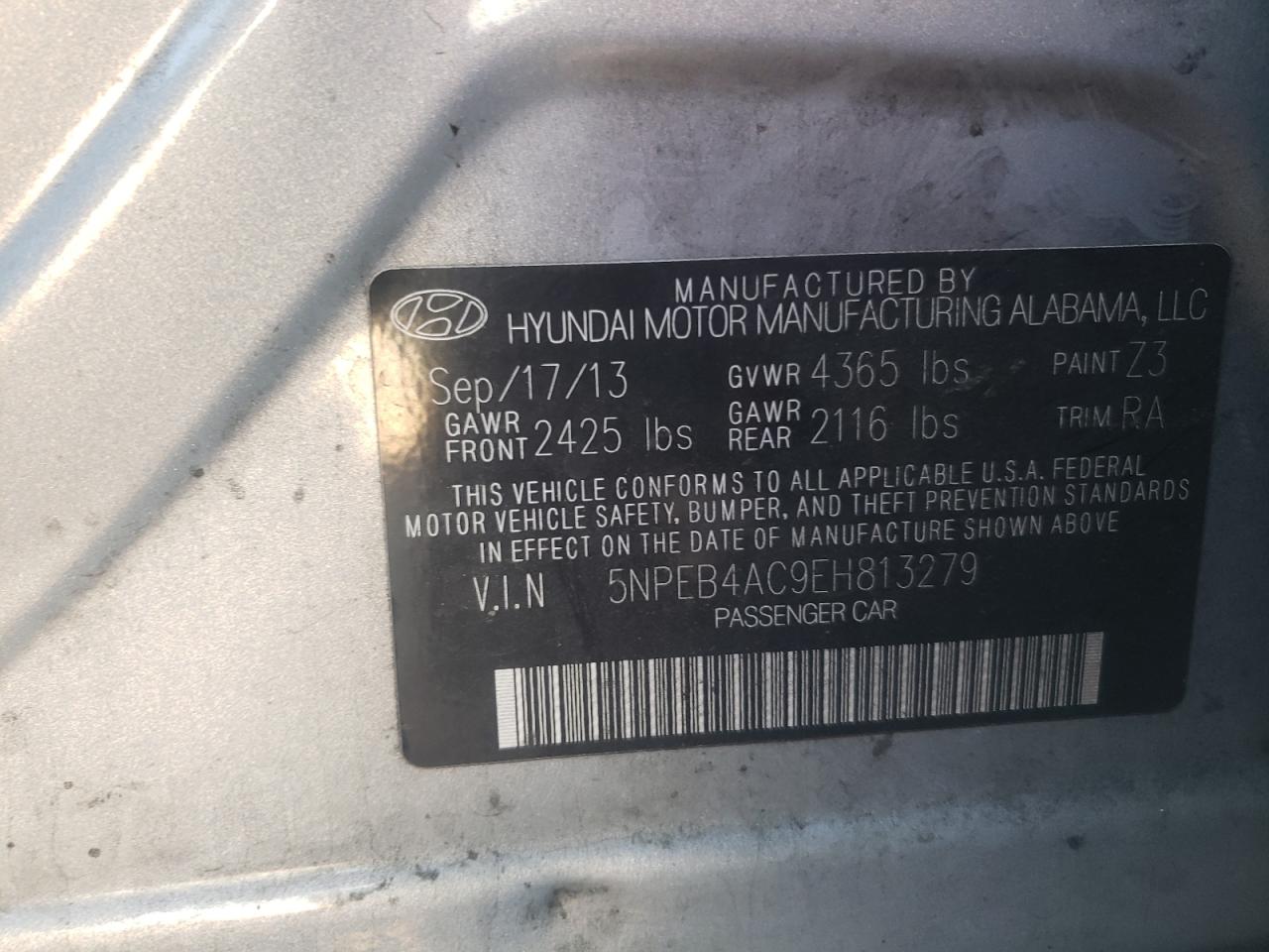 5NPEB4AC9EH813279 2014 Hyundai Sonata Gls