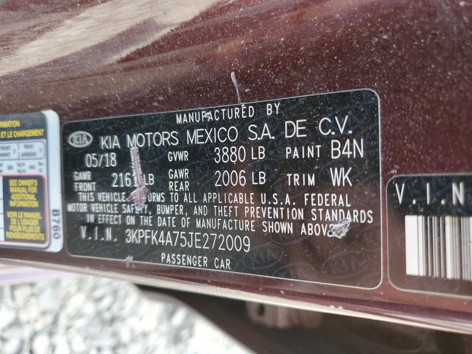 3KPFK4A75JE272009 2018 Kia Forte Lx