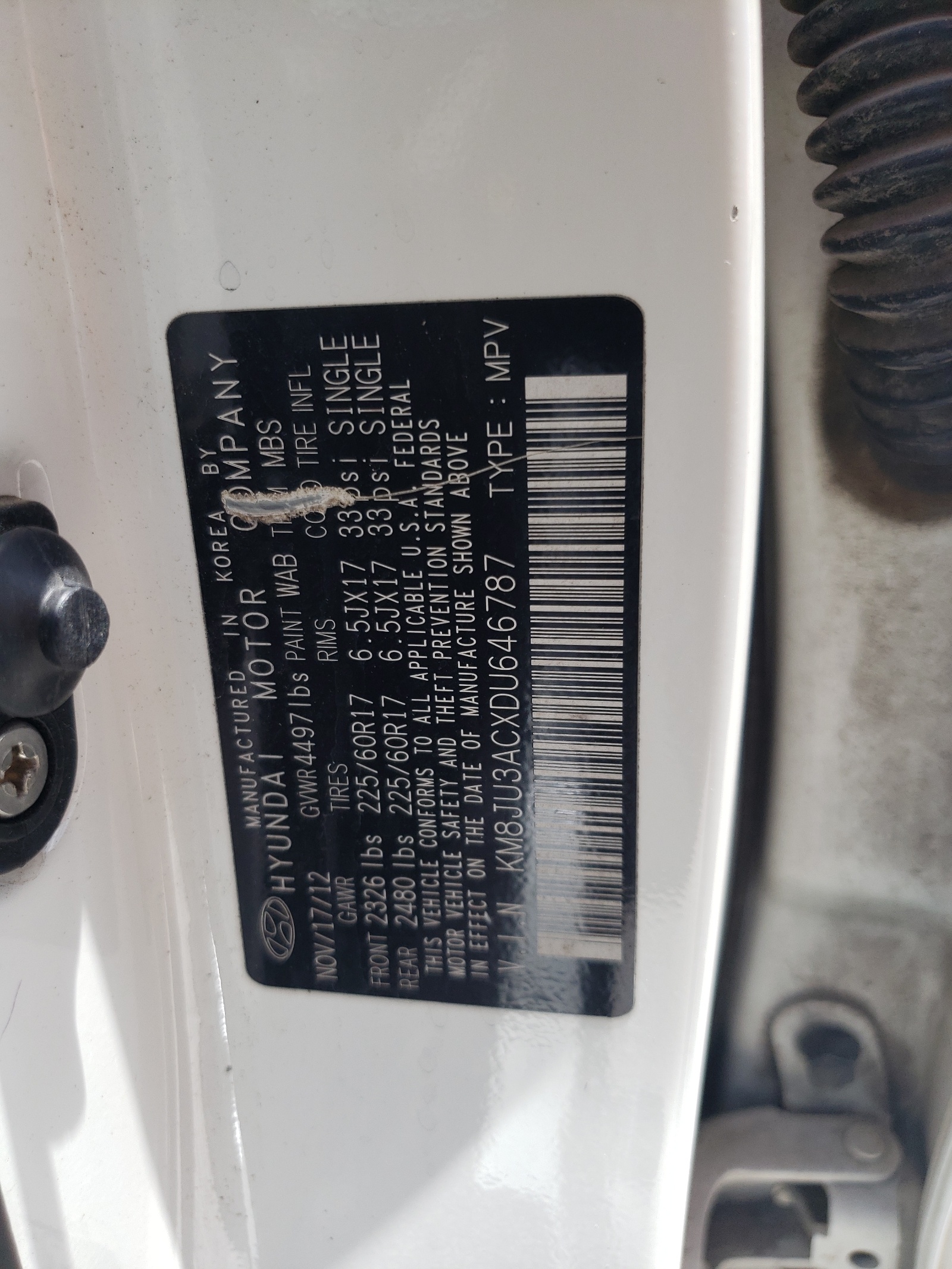 KM8JU3ACXDU646787 2013 Hyundai Tucson Gls