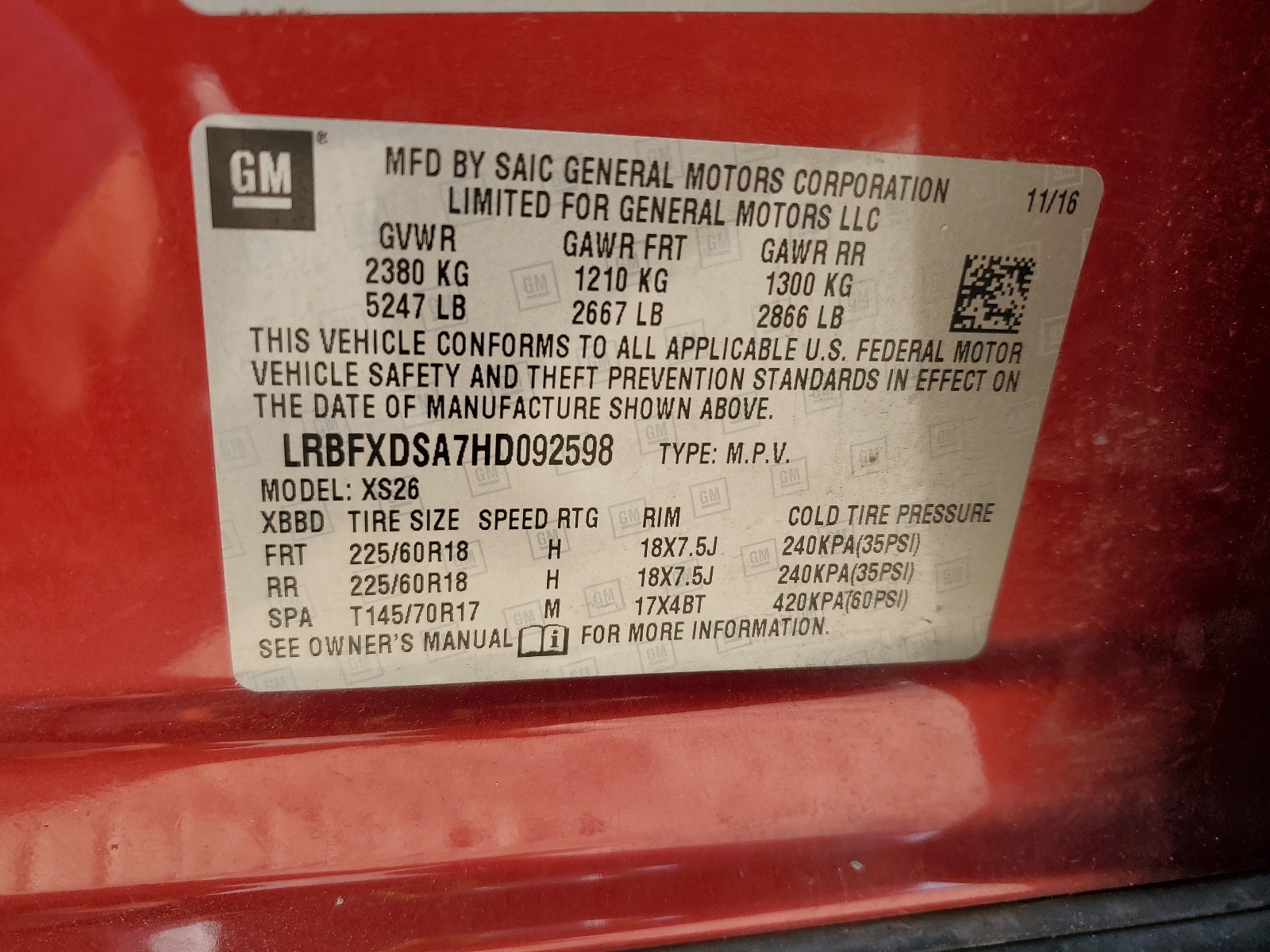 LRBFXDSA7HD092598 2017 Buick Envision Essence