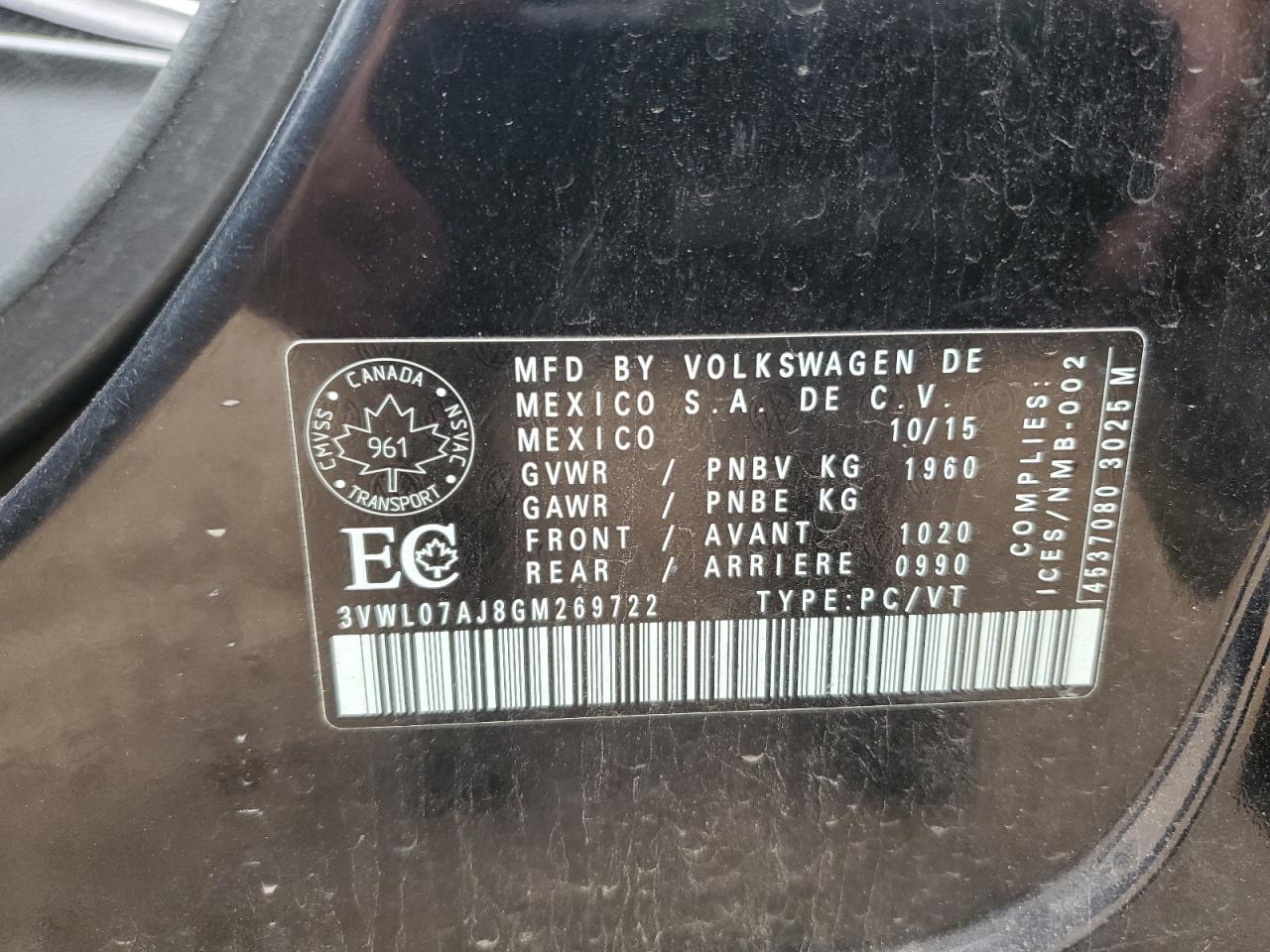 2016 Volkswagen Jetta Sel VIN: 3VWL07AJ8GM269722 Lot: 67301154