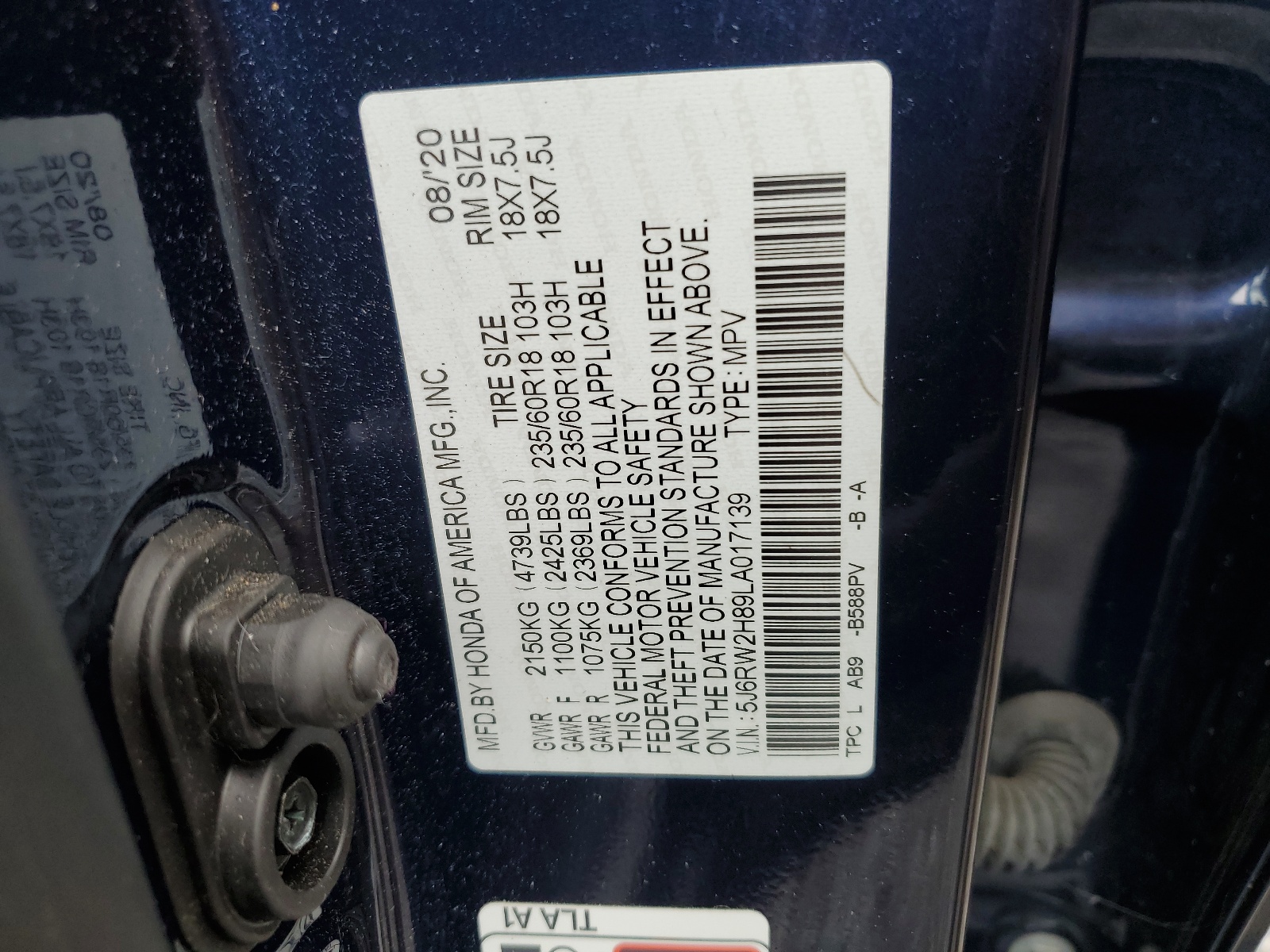 5J6RW2H89LA017139 2020 Honda Cr-V Exl