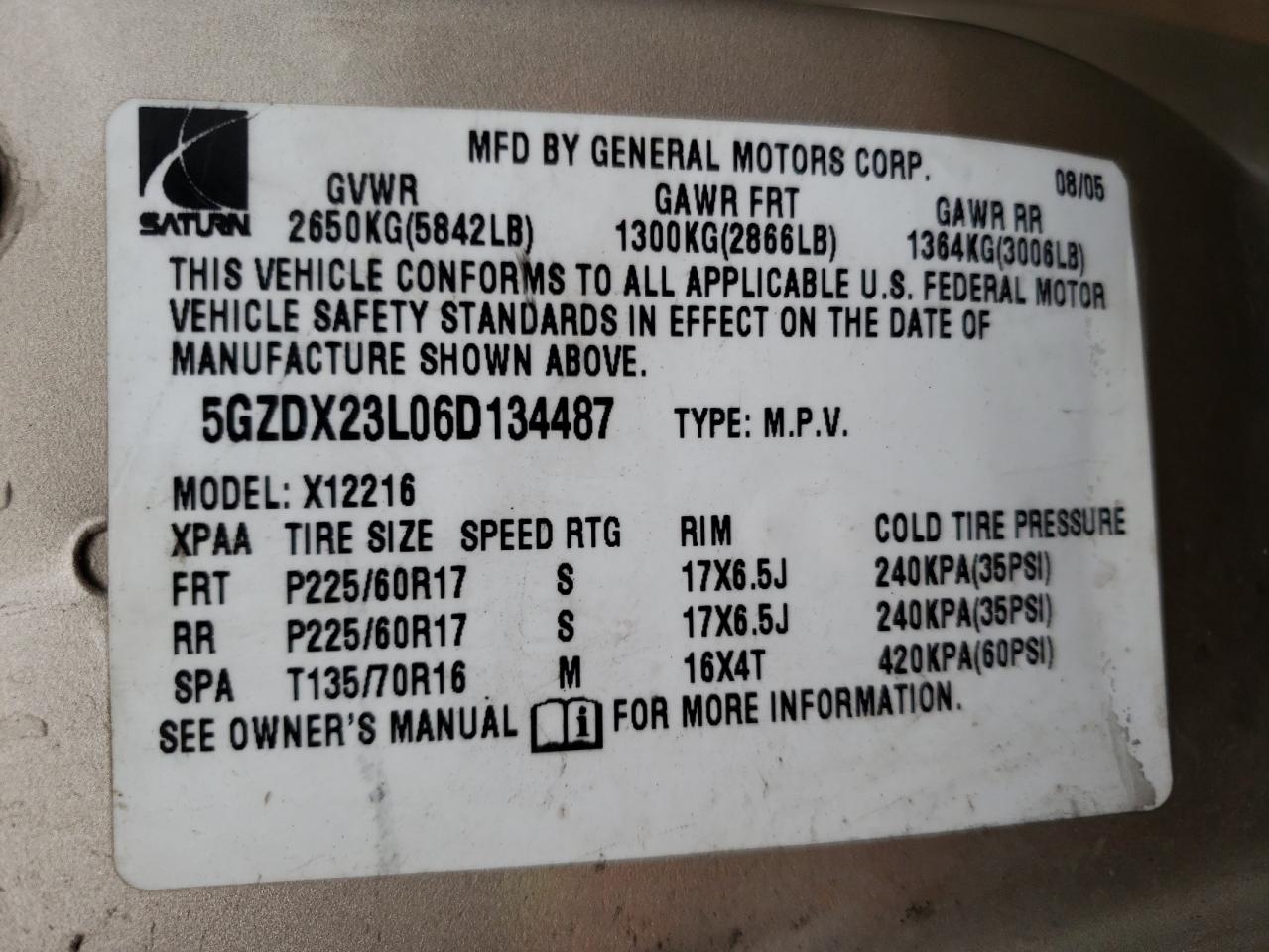 5GZDX23L06D134487 2006 Saturn Relay 3