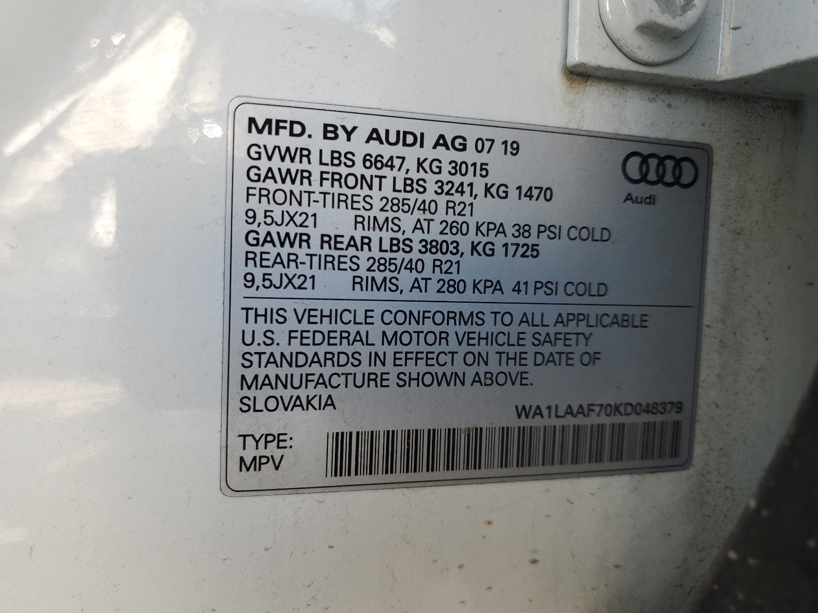 WA1LAAF70KD048379 2019 Audi Q7 Premium Plus