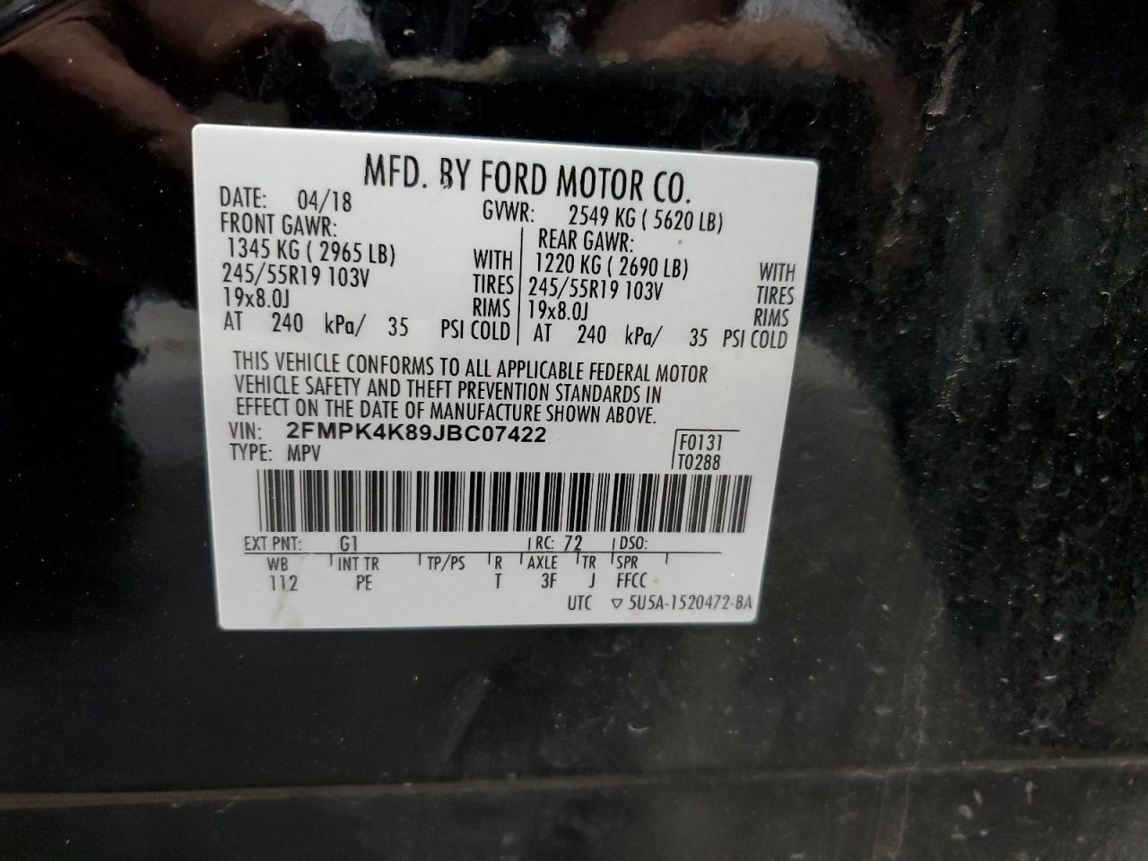 2FMPK4K89JBC07422 2018 Ford Edge Titanium