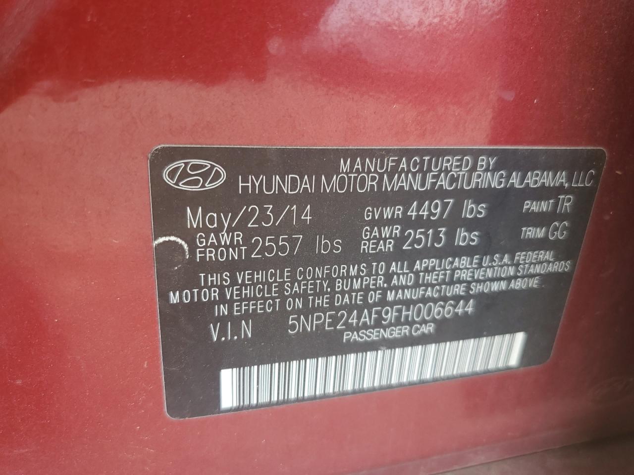 5NPE24AF9FH006644 2015 Hyundai Sonata Se