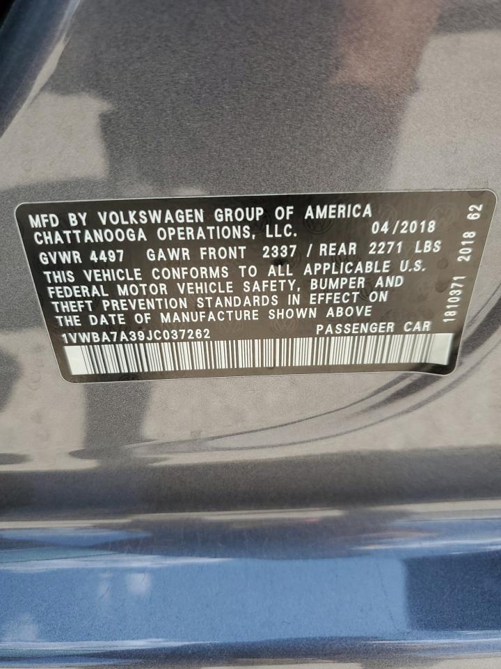 2018 Volkswagen Passat Se VIN: 1VWBA7A39JC037262 Lot: 66294934