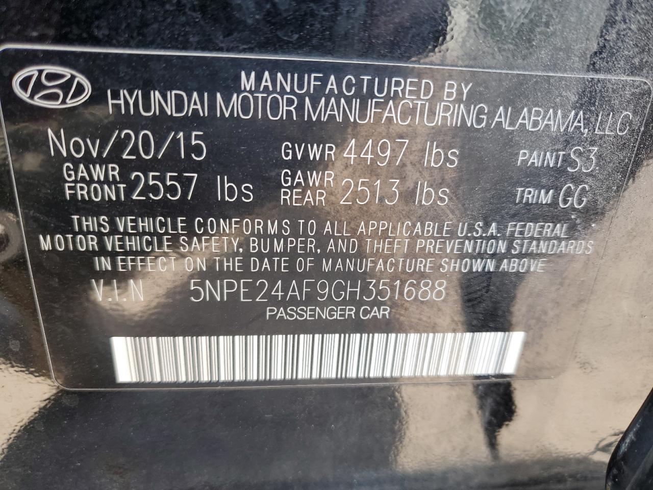 5NPE24AF9GH351688 2016 Hyundai Sonata Se