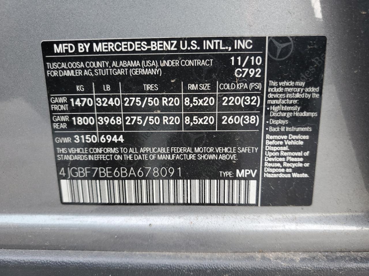 4JGBF7BE6BA678091 2011 Mercedes-Benz Gl 450 4Matic