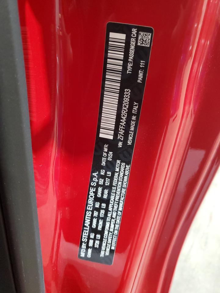 2024 Fiat 500 E Red VIN: ZFAFFAA42RX209333 Lot: 68452924