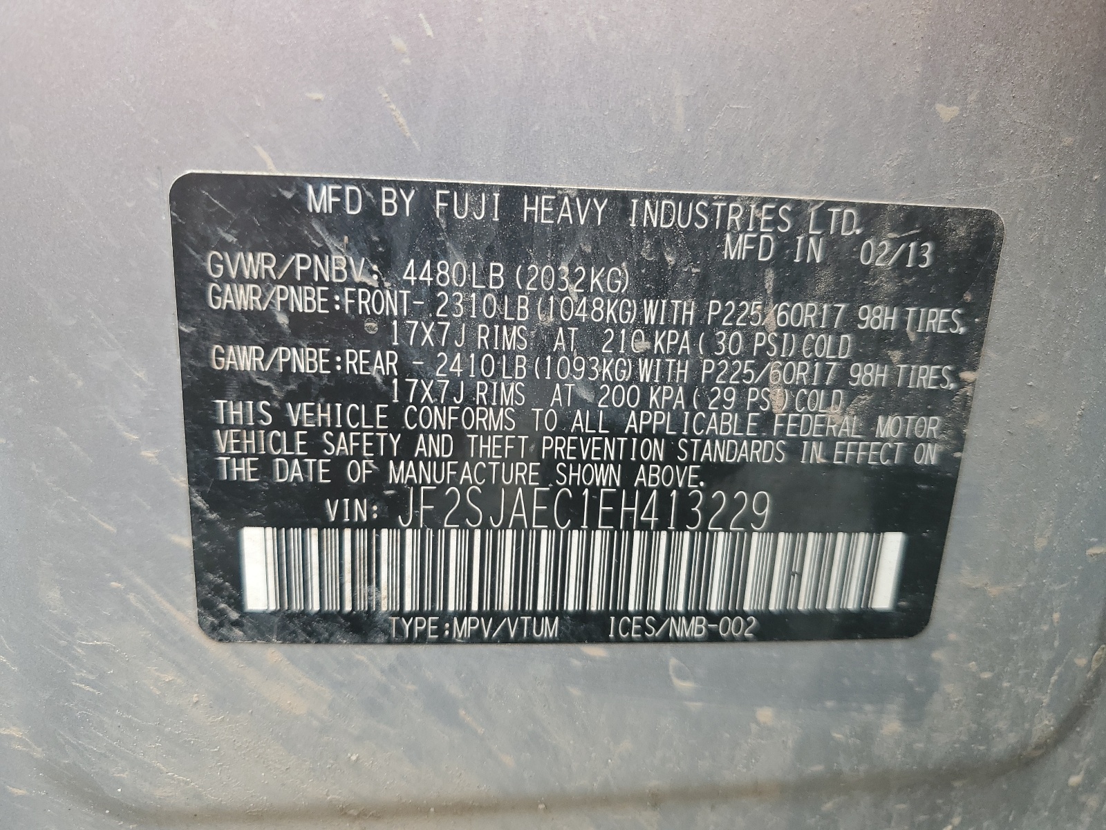 JF2SJAEC1EH413229 2014 Subaru Forester 2.5I Premium