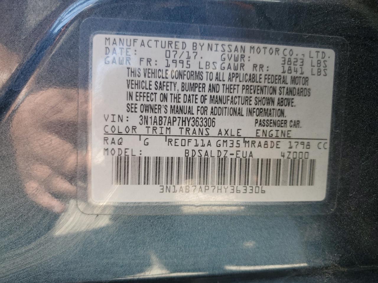 3N1AB7AP7HY363306 2017 Nissan Sentra S