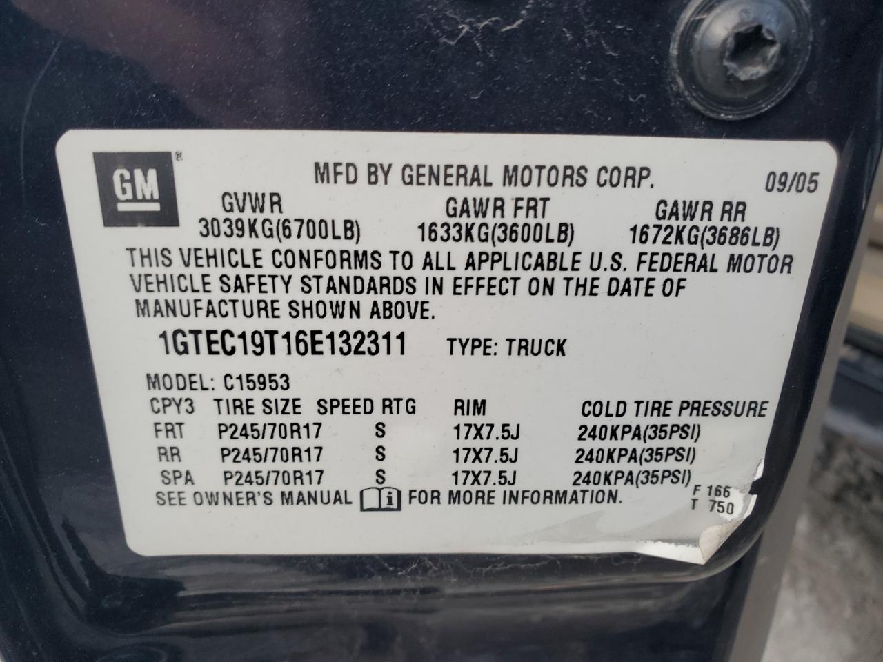 1GTEC19T16E132311 2006 GMC New Sierra C1500