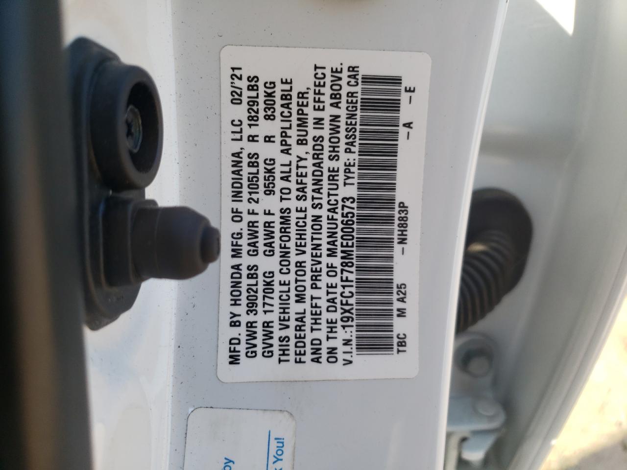 19XFC1F78ME006573 2021 Honda Civic Exl