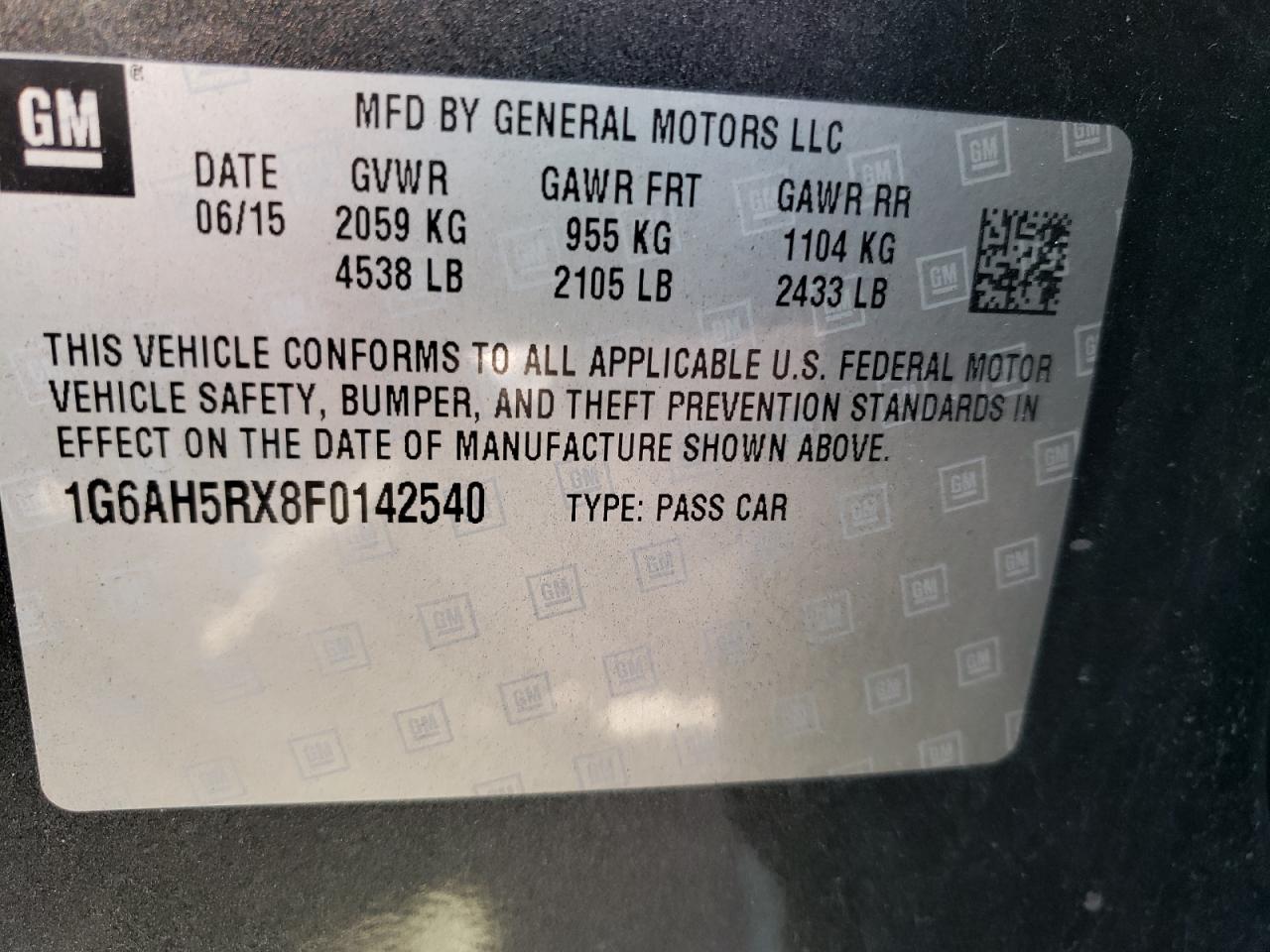 2015 Cadillac Ats Luxury VIN: 1G6AH5RX8F0142540 Lot: 66176604