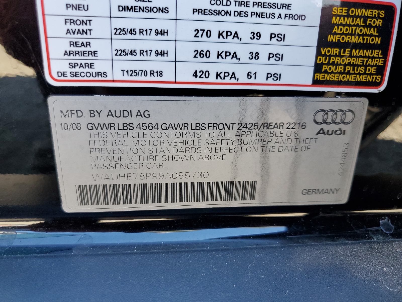 WAUHE78P99A055730 2009 Audi A3 2.0T