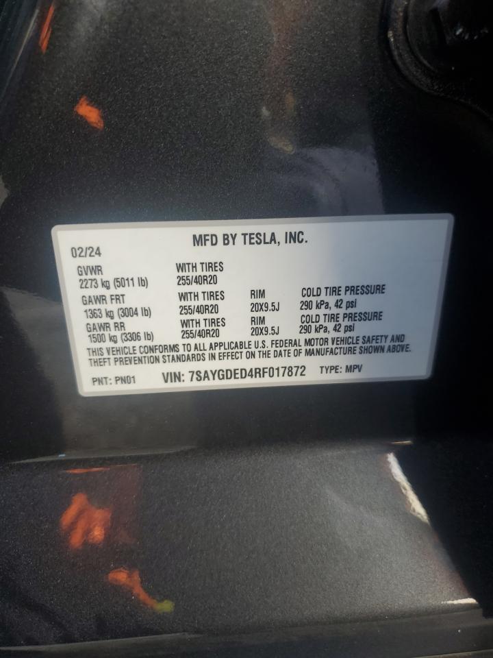 7SAYGDED4RF017872 2024 Tesla Model Y