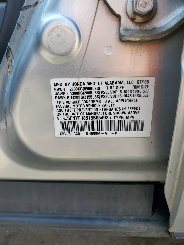 2005 Honda Pilot Exl VIN: 5FNYF18515B054925 Lot: 65541574