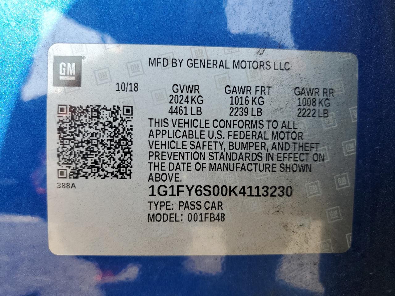 1G1FY6S00K4113230 2019 Chevrolet Bolt Ev Lt