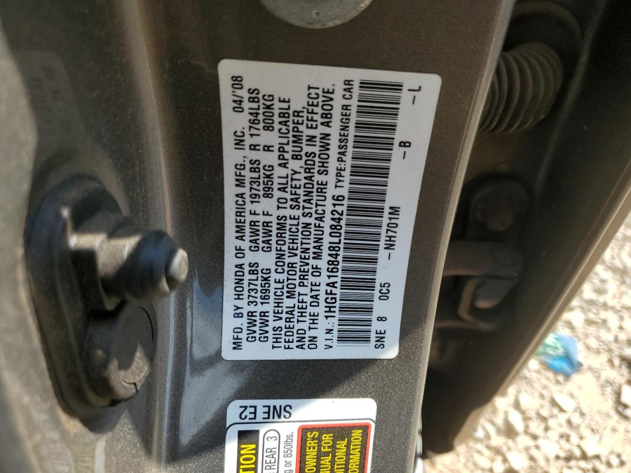 2008 Honda Civic Ex VIN: 1HGFA16848L084216 Lot: 65624534