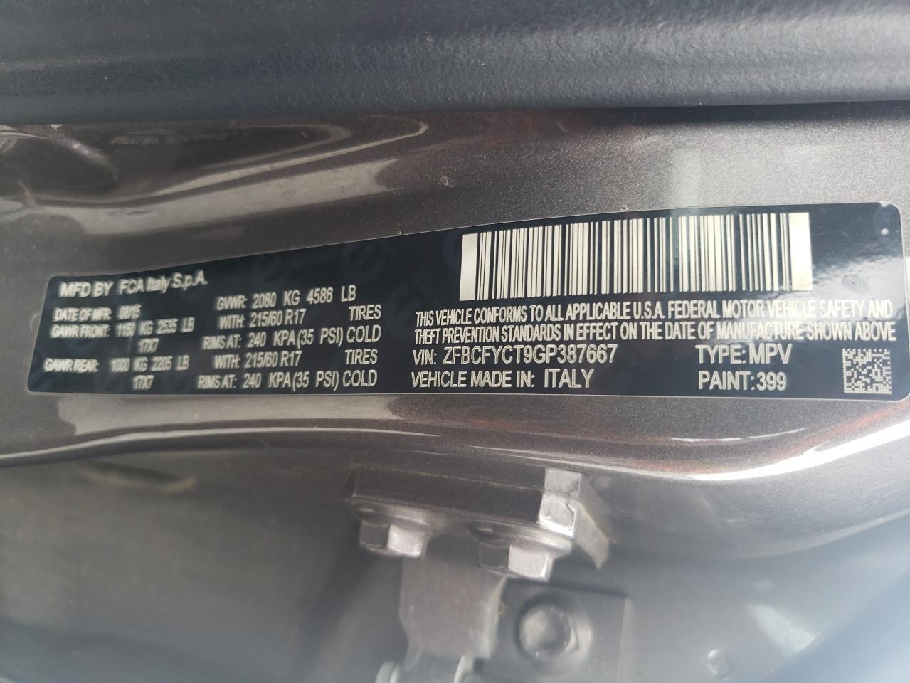 2016 Fiat 500X Trekking VIN: ZFBCFYCT9GP387667 Lot: 66181044