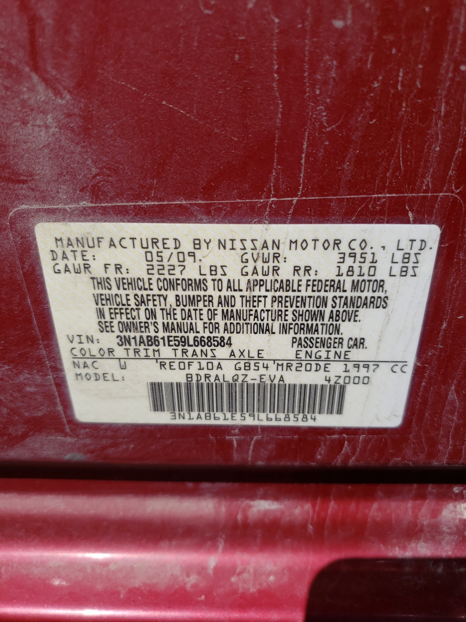 3N1AB61E59L668584 2009 Nissan Sentra 2.0