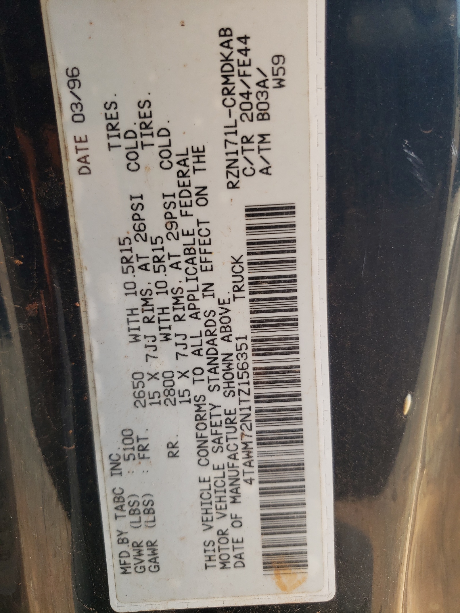 4TAWM72N1TZ156351 1996 Toyota Tacoma Xtracab