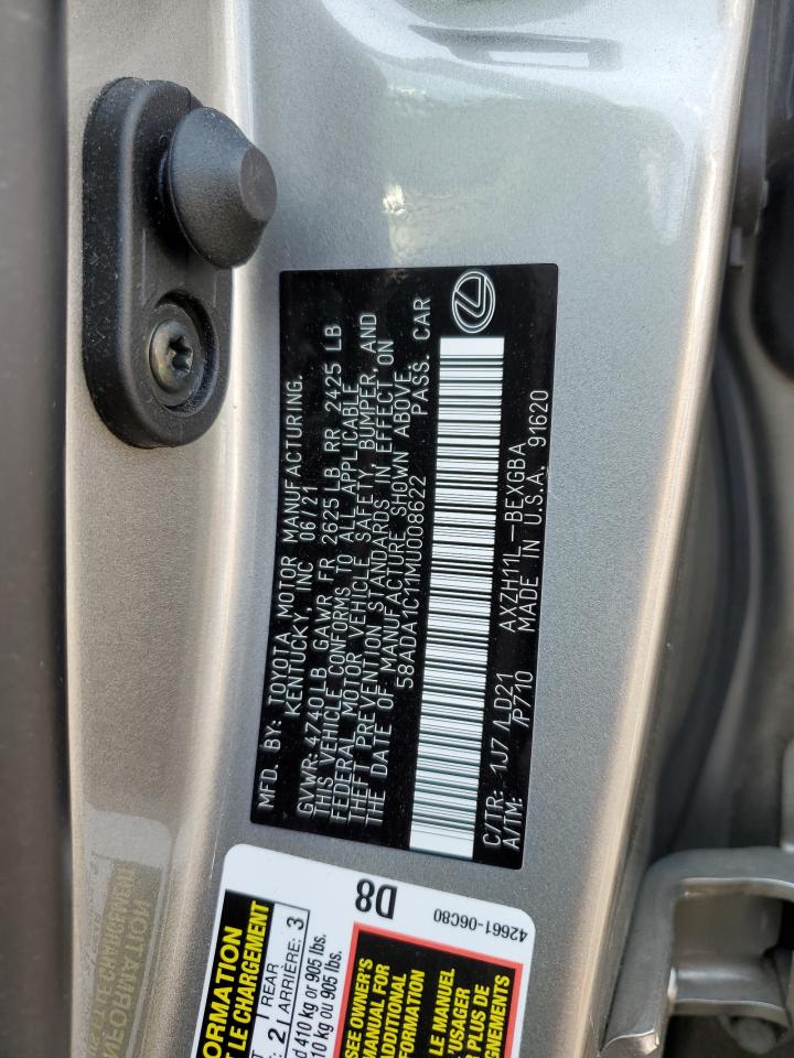 2021 Lexus Es 300H VIN: 58ADA1C11MU008622 Lot: 64682244